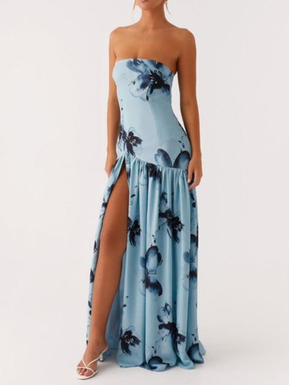 Peppermayo Eden Strapless Maxi Dress - Blue Black Floral Size 0